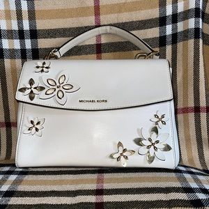 Michael Kors Small Ava White Flower Satchel Crossbody